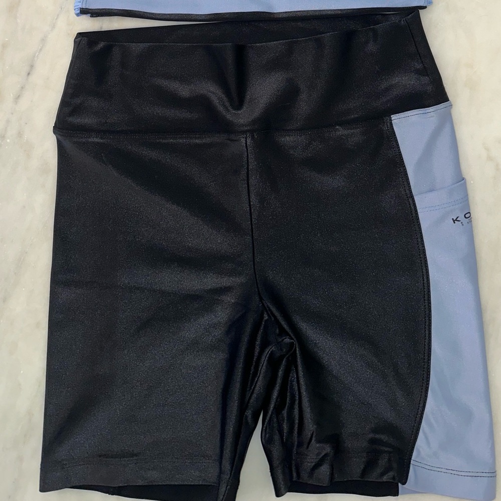 Koral Shiny Black and sky blue Bike Shorts